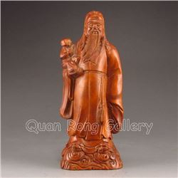 Chinese Boxwood Hard Wood Statue - Lucky Taoism Deity