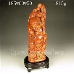 Chinese Shoushan Stone Statue - Taoism Fortune Deity Liuhai & 3 Legs Toad