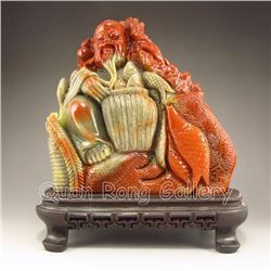 Chinese Shoushan Stone Statue w Fisherman