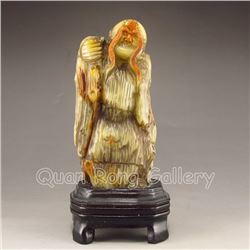 Chinese Shoushan Stone Statue - Buddhism Long Eyebrow Arhat