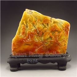 Superb Chinese Shoushan Stone Statue - Buddhist Buddha & Arhat Meeting Scene