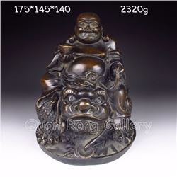 Chinese Bronze Statue - Laughing Buddha & Fortune 3 Legs Toad Details