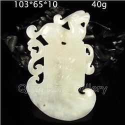 Chinese Hetian Jade Pendant w Fortune Beast