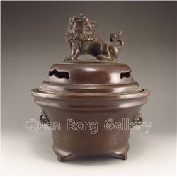 Chinese Bronze Incense Burner w Lion