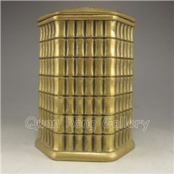 Chinese Brass Bamboo Shape Tea Caddy