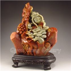 Chinese Shoushan Stone Statue - Buddhism Long Eyebrow Arhat