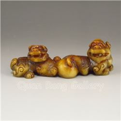 Chinese Natural Jade Statue - Two Fortune Beasts