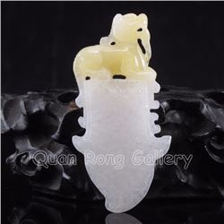 Chinese Hetian Jade Pendant w Foo Dog Details