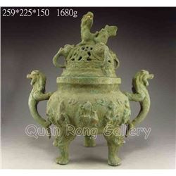 Chinese Bronze 3 Legs Incense Burner w Lucky Foo Dog