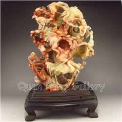 Chinese Shoushan Stone Statue - Cranes & Pine Tree