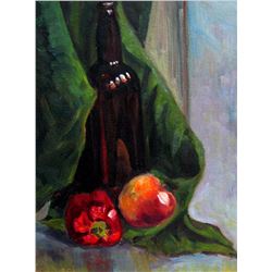 Still Life with Fruit & Wine Bottle