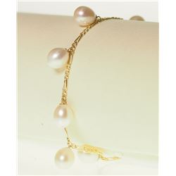 #35-10KT GOLD FRESHWATER  PEARL BRACELET