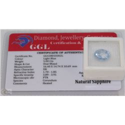 TRP251) NATURAL SAPPHIRE 5CT WITH COA HEATED