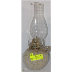 14" GLASS LANTERN WITH ROUND CERAMIC JUG BASE