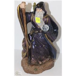 LARGE WIZARD FIGURINE WITH LARGE CRYSTAL BALL 12"H