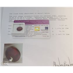 TRP237) NATURAL RUBY 7.37CT WITH COA