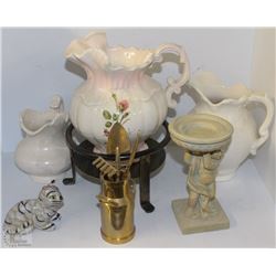 A LOT OF VARIOUS DECORATIVE ITEMS INCL PITCHERS