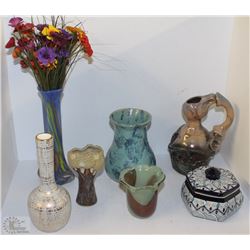 COLLECTION OF VASES, TRINKET BOXES, AND MORE