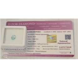TRP227) NATURAL AQUAMARINE 0.570CT WITH COA