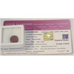 TRP230) NATURAL RUBY 6CT WITH COA