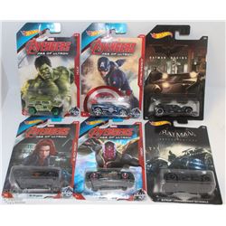LOT OF 6 NEW HOT WHEELS FROM AVENGERS & BATMAN