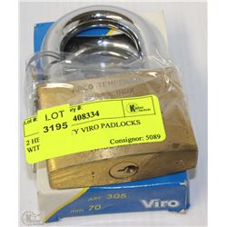 2 HEAVY DUTY VIRO PADLOCKS WITH KEYS