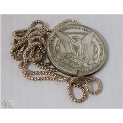 CHAINED NECKLACE WITH US $1 COIN PENDANT