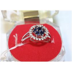 #19-TUKISH BLUE SAPPHIRE &CZ .925 SOLID SILVER RIN