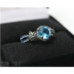 LADIES AQUA ON BLACK RING SZ 7