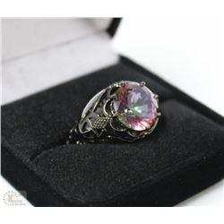MENS RAINBOW ON BLACK RING SZ 10