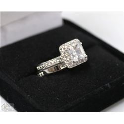LADIES WHITE GOLD PLATED ENGAGEMENT PAIR SZ 8