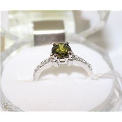 #21-GREEN PERIDOT &CZ .925 SOLID SILVER RING