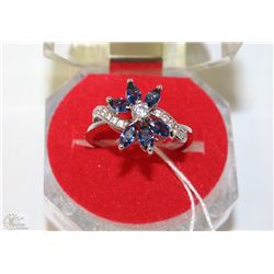 #16-BLUE SAPPHIRE &CZ .925 SOLID SILVER RING