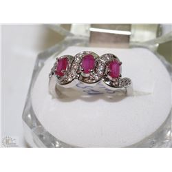 #5-NATURAL RUBY & CZ .925 SOLID SILVER RING