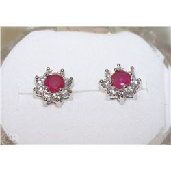 #27-NATURAL RUBY &CZ.925 SOLID SILVER EARRINGS