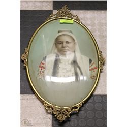 ANTIQUE BRASS FRAMED CONVEXED GLASS PORTRAIT