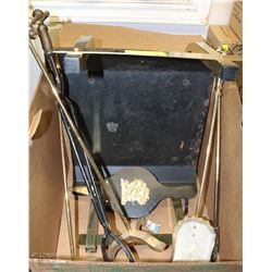 BOX WITH BRASS  FIRE PLACE SUPPLIES