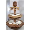Image 1 : CARVED WOODEN APPETIZER 2-TIER TRAY WITH OYSTER