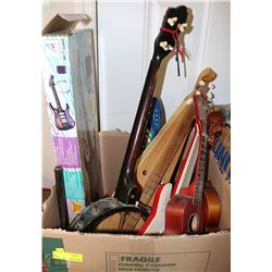 BOX OF CHILDREN'S INSTRUMENTS INCL BANJOS,