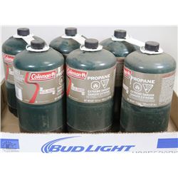 TRAY LOT OF 6 NEW COLEMAN PROPANE BOTTLES