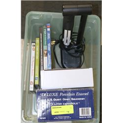 TOTE OF DVD'S, DESK LAMPS, AND ASSORTED FIGURINES