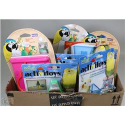 BOX OF NEW BIRD TOYS