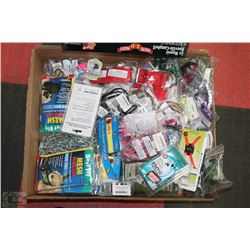 BOX OF OVER 40 BRAND NEW DOG COLLARS, ETC.