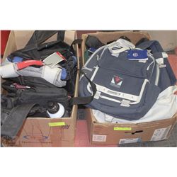 2 FULL BOX OF NEW BACKPACKS/SIDE BAGS,TOTE BAGS