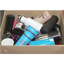 FULL BOX OF NEW ASSORTED TO GO CUPS AND WATER