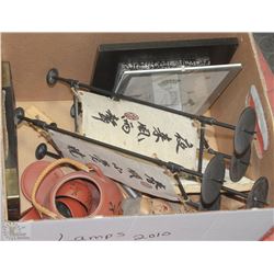 BOX OF ASIAN MISC. INCLUDING TEA POT W/ CUPS,