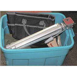 TOTE OF TRIPOD AND MISC BAGS/PURSES