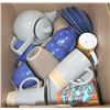 Image 1 : BOX OF ASSORTED CUPS, TEACUPS, AND TEA POT