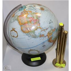 WORLD GLOBE W/ VINTAGE COIN PIGGY BANK W/KEY