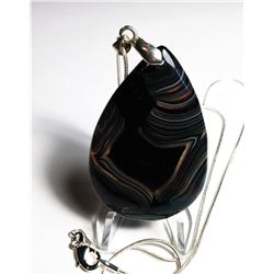 LARGE PEAR SHAPED NATURAL AGATE PENDANT & CHAIN